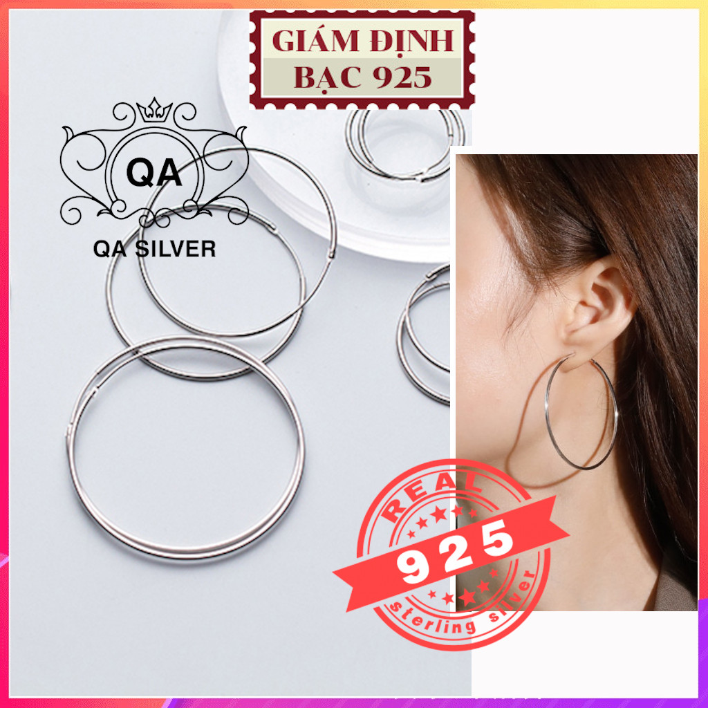 Khuyên tai bạc 925 tròn bản to bông nữ big size chốt lẫy S925 HOOP QA SILVER Earrings EA170401