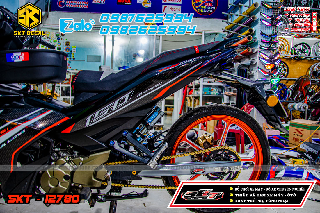 tem rời exciter 150 đen đỏ bạc y15zr