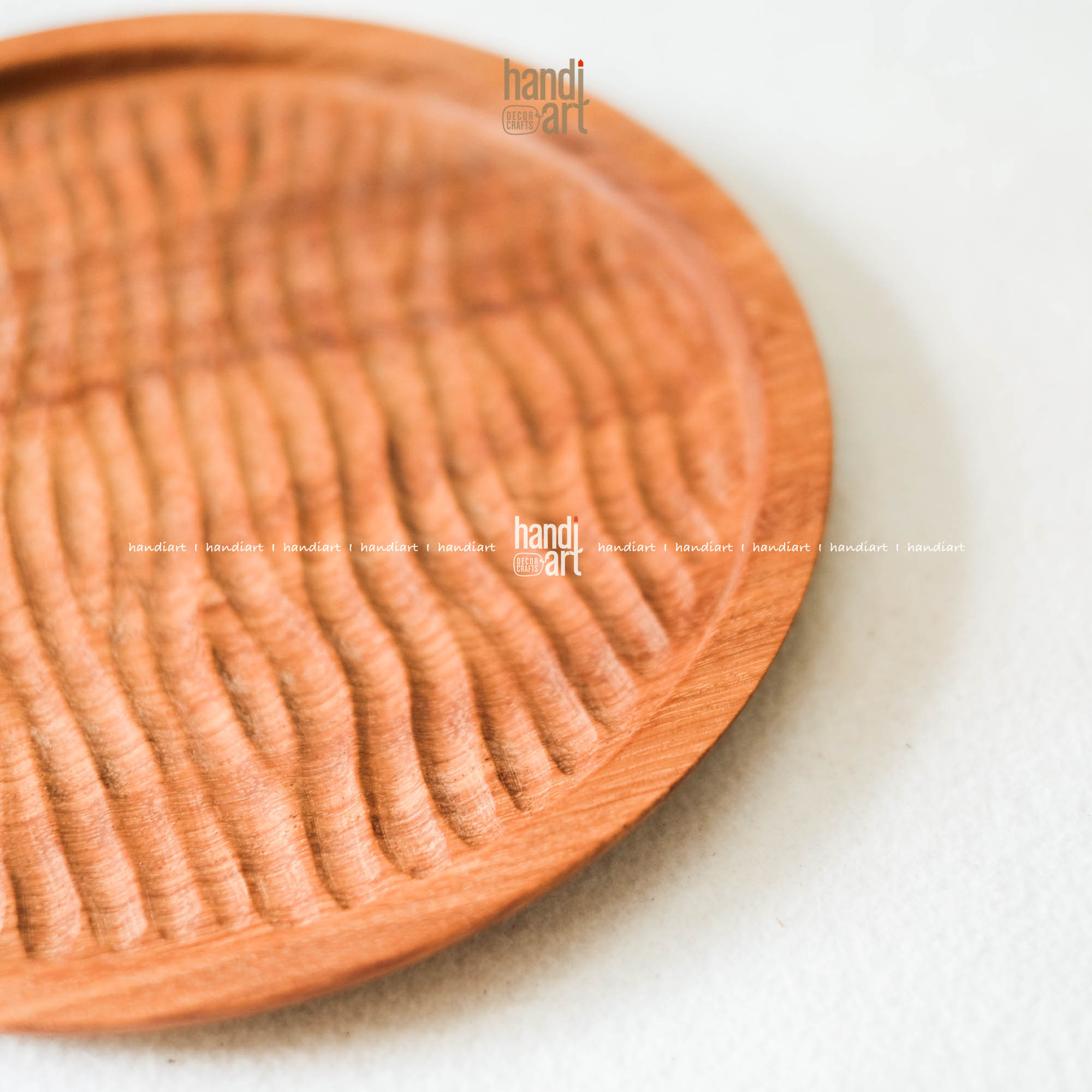 Đĩa gỗ đỏ tròn handmade, Đĩa đựng thức ăn
