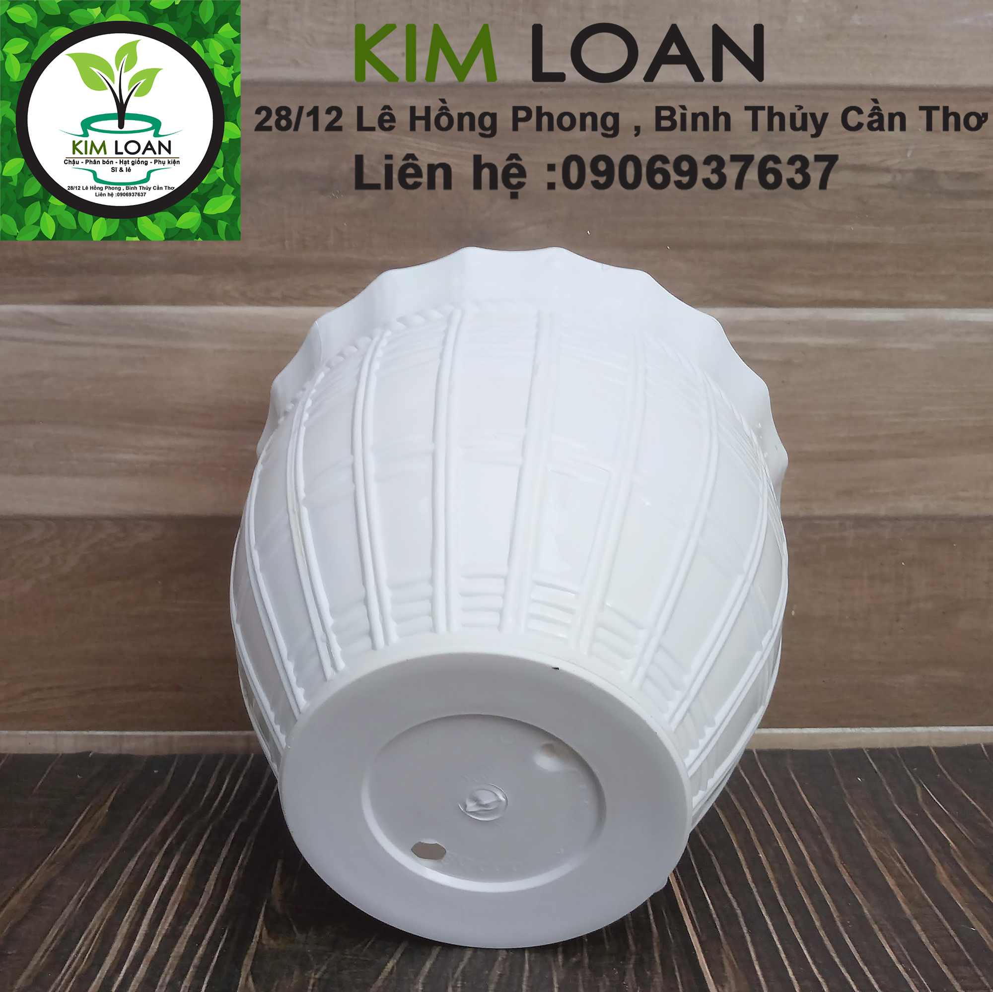 Combo 4 chậu tròn mini trắng hoa văn sọt tre 17x14cm