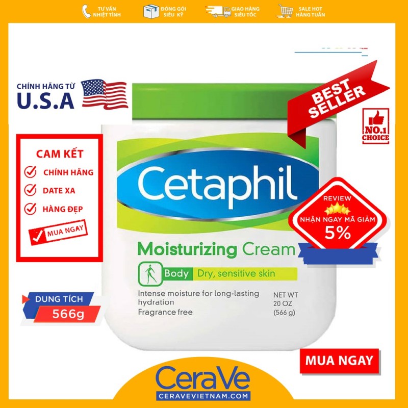 Cetaphil Moisturizing Cream - Kem dưỡng toàn thân (250g - 566g) cao cấp