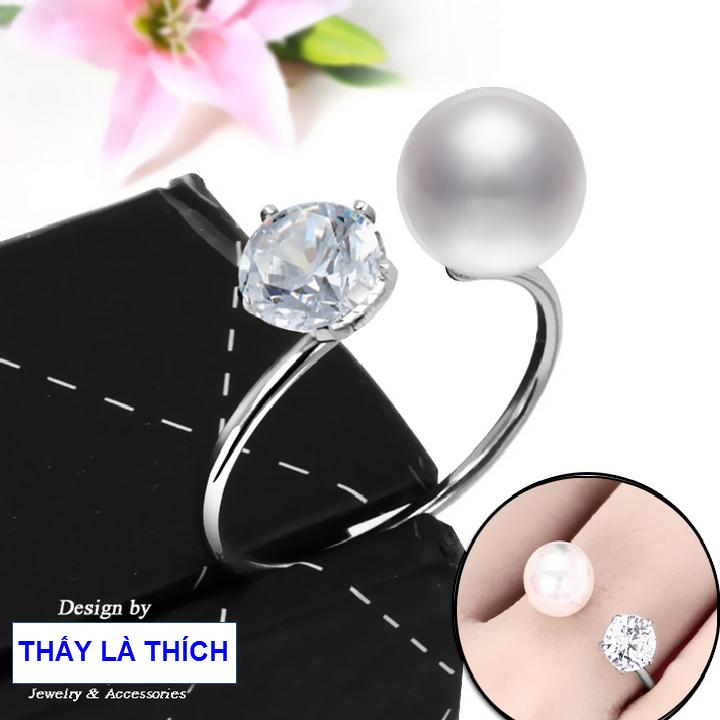 Ring stainless steel women see is like applique Stone & Pearl (self-autumn big small according to the finger)-commitment 1 Đổi 1 if Hoen, Rust