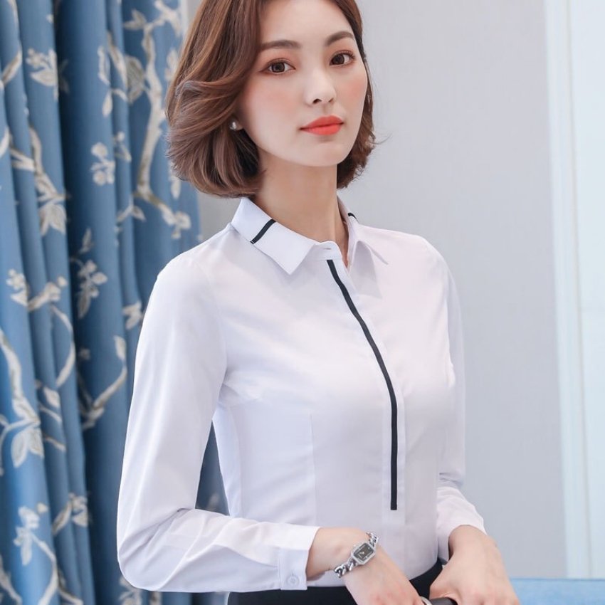 Áo sơ mi nữ dài tay phối viền công sở thời trang PONIVALAZA Chất Liệu Cap Cấp Không Nhăn Không Xù Kiểu Dáng Trẻ Trung Thanh Lịch