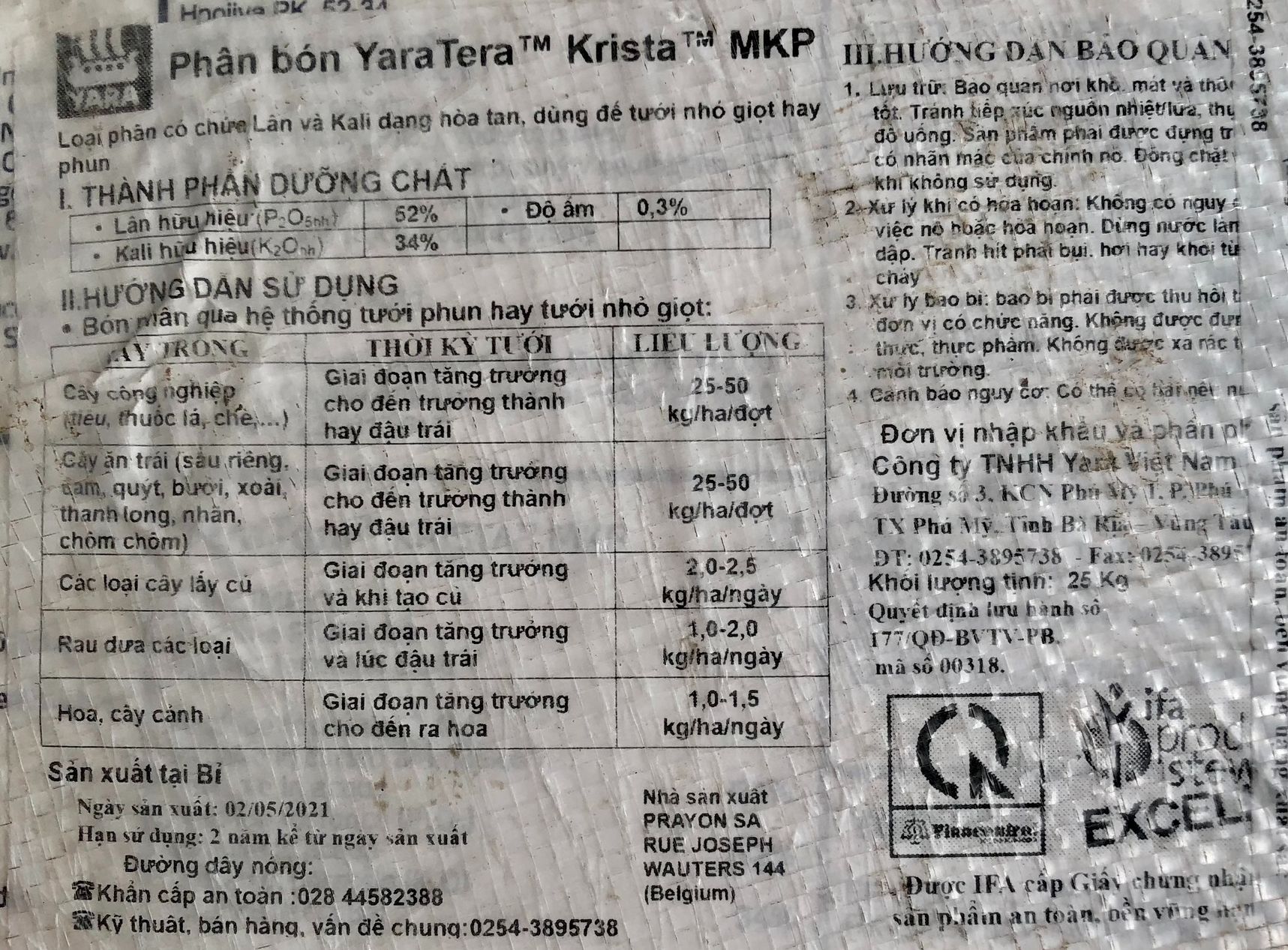 Phân bón hòa tan Yara Krista MKP 25kg