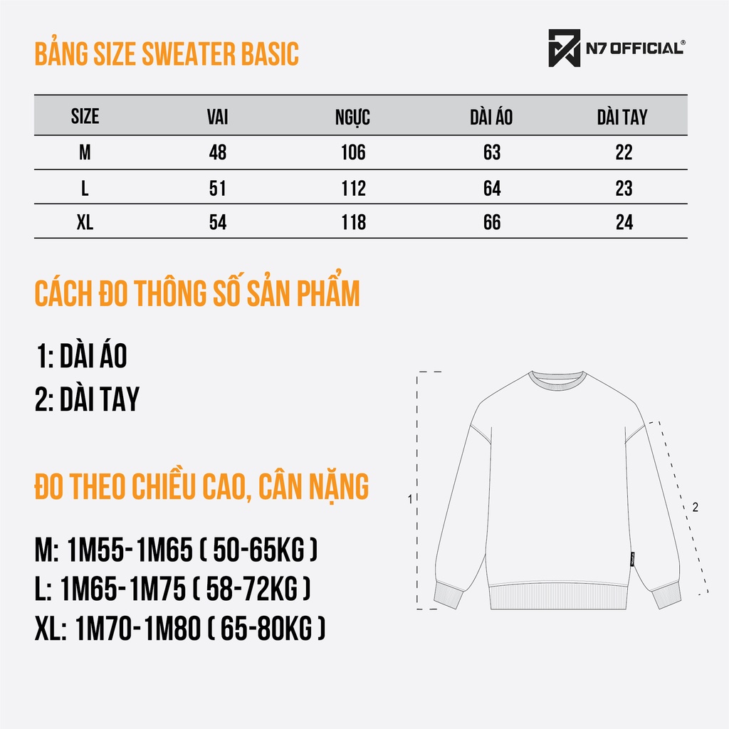 Áo sweater dài tay N7 Studio nỉ trơn basic nam nữ form rộng oversize 002