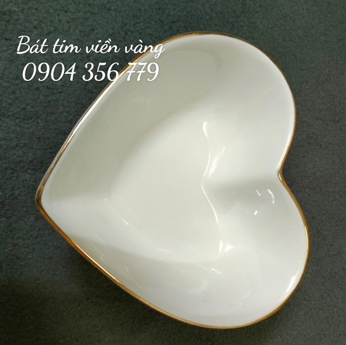 Bát tim sứ trắng viền vàng cao cấp