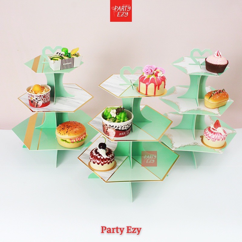 KỆ THÁP BÁNH CUPCAKE 3 TẦNG MÀU CẨM THẠCH