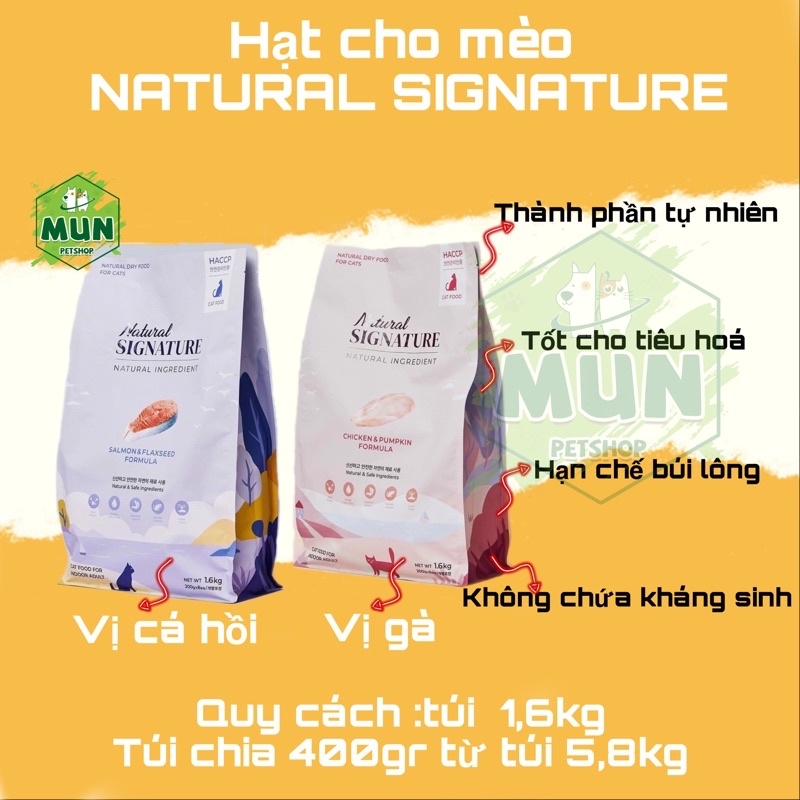 Hạt cho nèo Natural Signature [túi 1.6kg ]