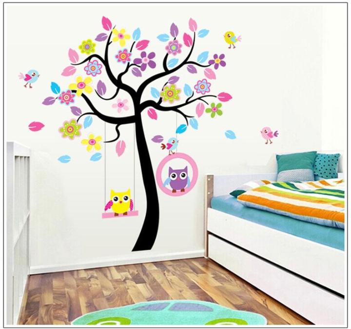Sticker Decal dán tường kết hợp Các con thú dưới bóng cây  AY869+DF5211