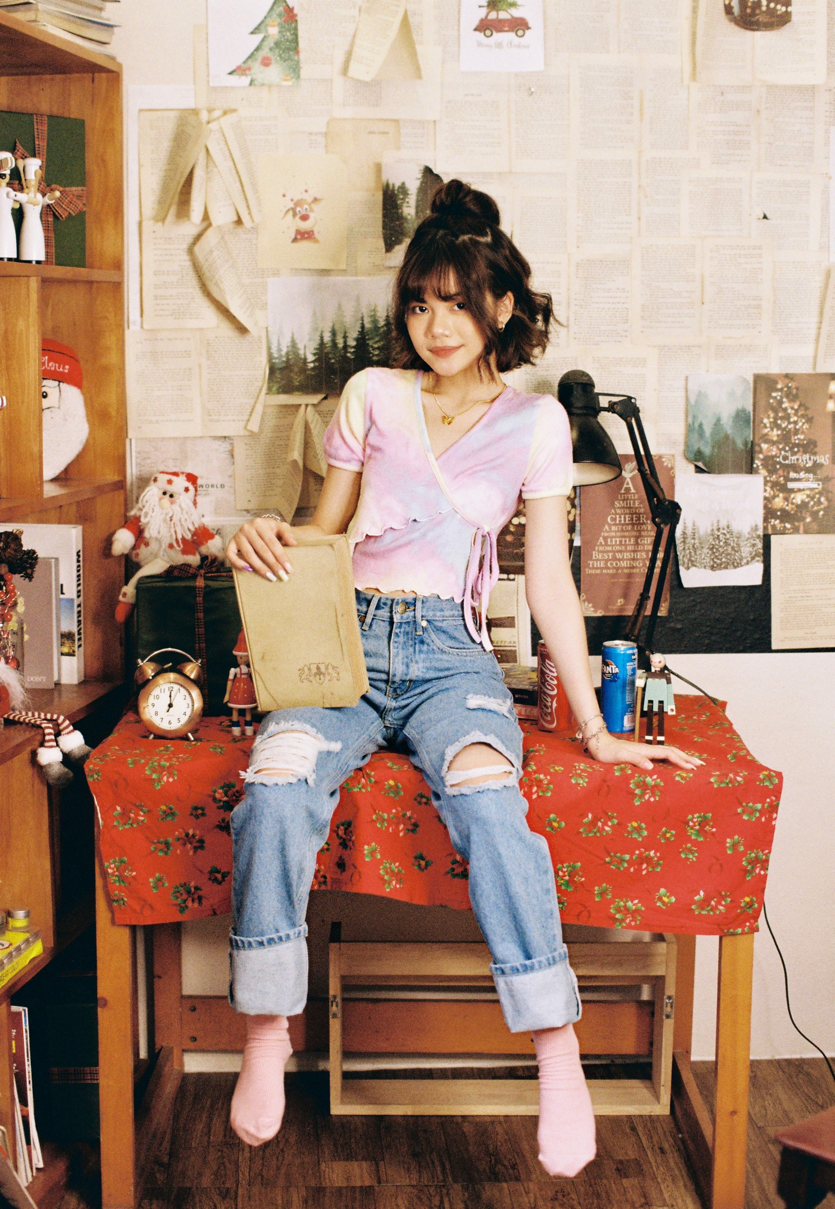 Usthebasic- Tie-dye Lettuce-edge Wrap Croptop