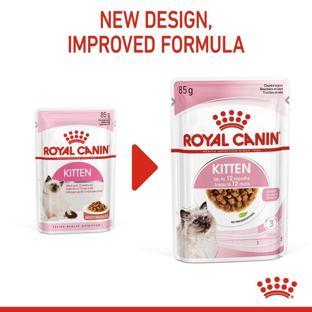 Royal canin Kitten Gravy 85g thức ăn ướt, pa tê, sốt thịt cho mèo con dưới 12 tháng tuổi made in france