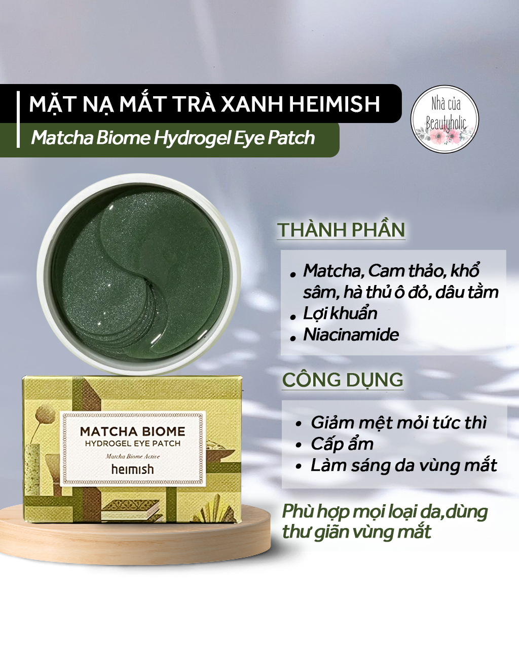 Mặt nạ mắt heimish matcha biome hydrogel eye patch
