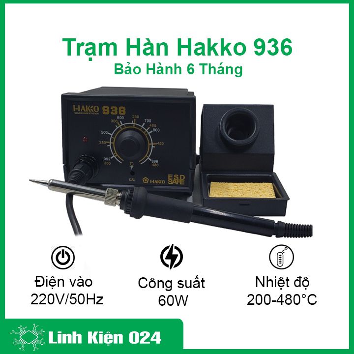 Trạm hàn, máy hàn Hakko 936 220V 60W điều chỉnh nhiệt độ tiện dụng, mỏ hàn điện tử, hàn thiếc chính hãng bảo hành 6 tháng