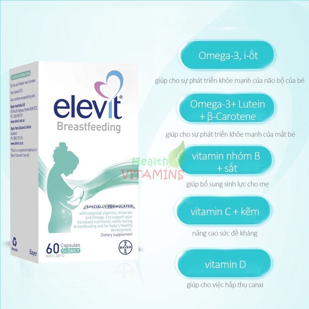 Elevit Sau Sinh - Elevit bú Breastfeeding 60 viên-Úc