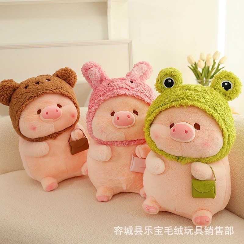 Gấu bông heo lulu đeo túi da cao cấp - gấu bông mina