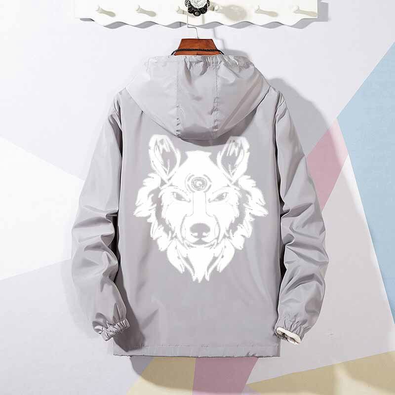 Áo Khoác Dù Nam Nữ in Hình Sói Phát Sáng Phối Nón Rộng, Mẫu Mới Hot Trend .DT