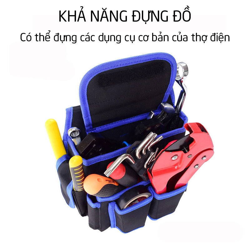 Túi Đựng Dụng Cụ Điện Nước Y1 Đa Năng, Màu Đen Viền Xanh, Túi Tích Hợp Đa Năng