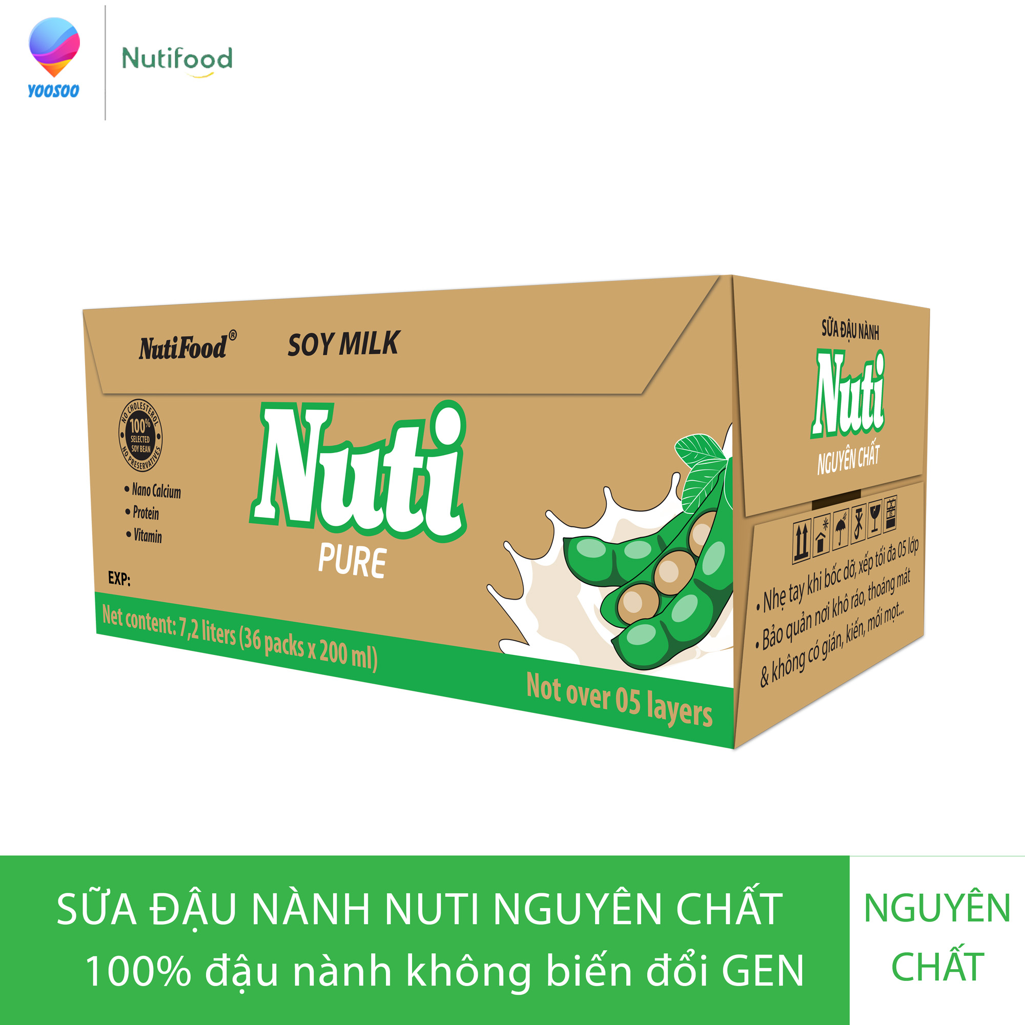 Thùng 36 Bịch Sữa đậu nành Nuti Nguyên Chất Bịch 200ml
