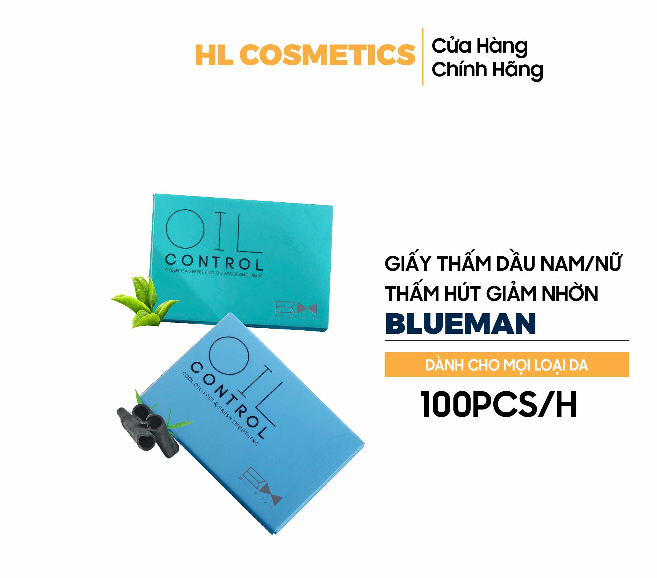 Giấy Thấm Dầu Da Mặt Nam & Nữ Blueman Giảm Nhờn Ngừa Mụn 100 Tờ/Hộp