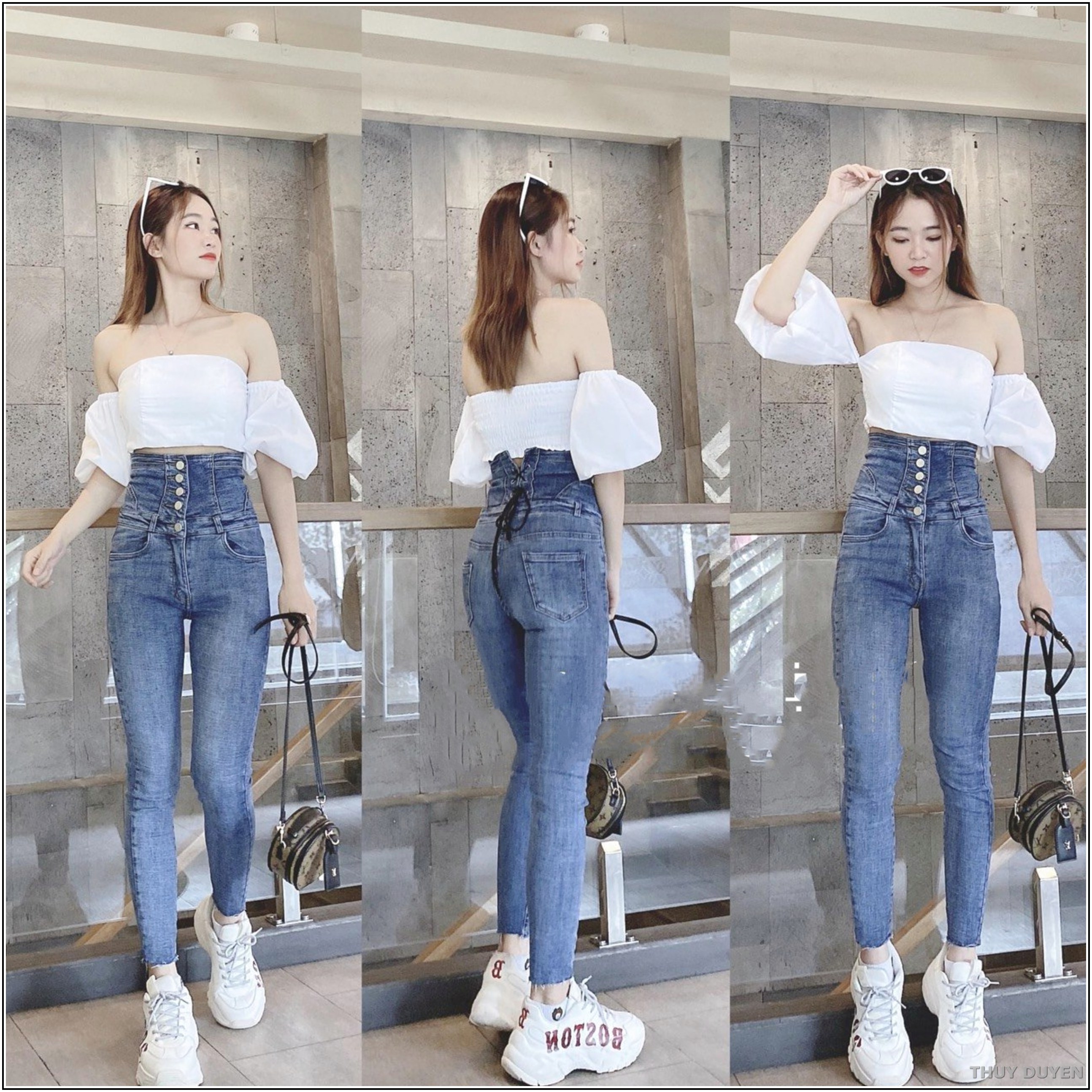 Quần Jean Nữ Lưng SIÊU Cao 5 CÚC TRƯỚC + THẮT NƠ SAU LƯNG , jean giãn tốt 14/10--s2.16