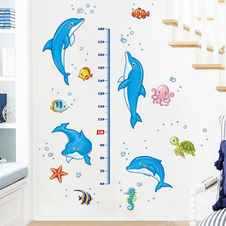 Decal dán tường Thước đo chiều cao cá heo- T29-kiddecals