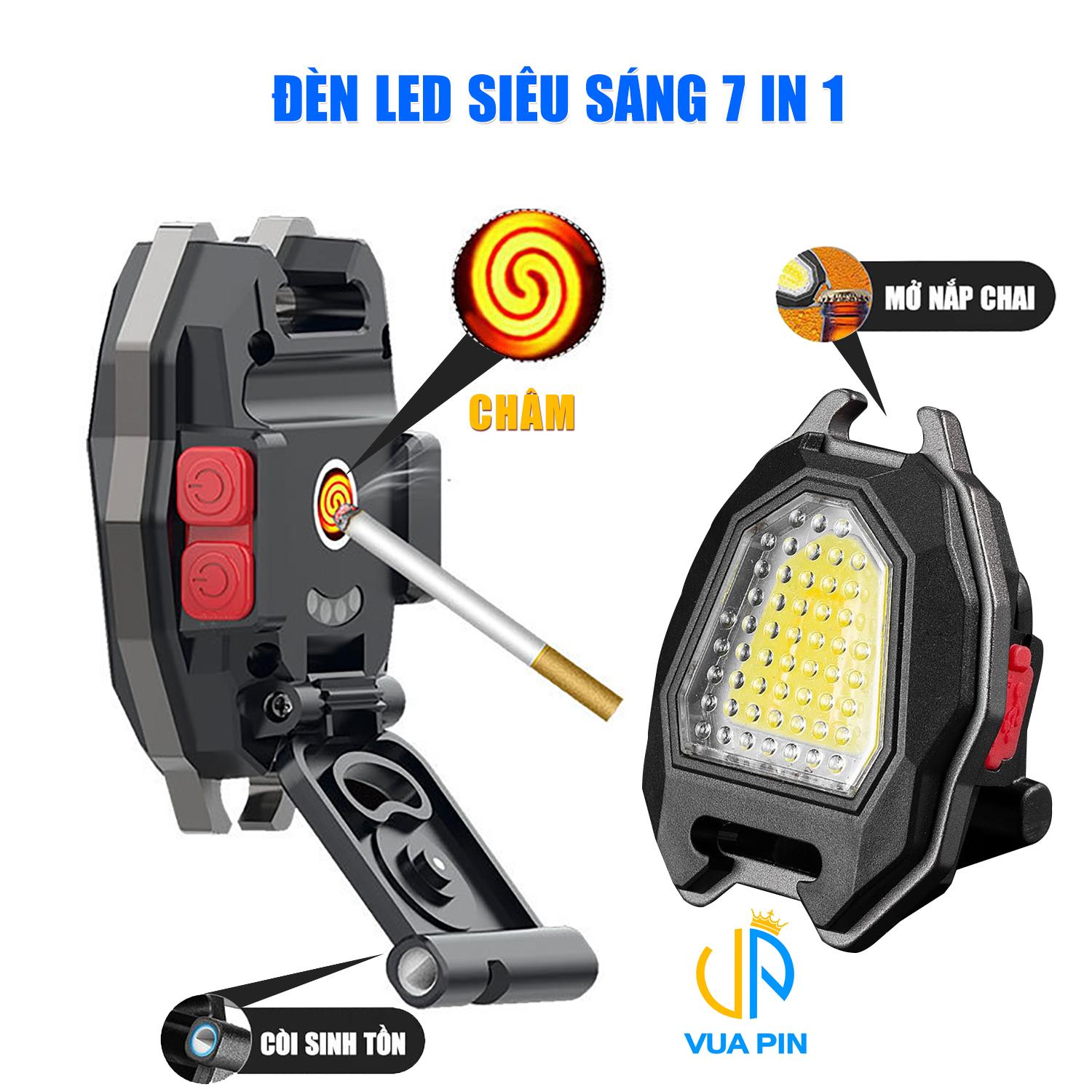 Đèn led mini siêu sáng 7in1 Led Pro Max đa năng có Pin sạc USB 7 chế độ sáng - Móc Khóa đèn pin mini led đa năng