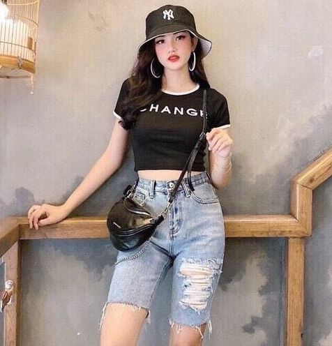 QUẦN SHORT SỌT JEAN LỬNG KIỂU NGỐ NỮ CHẤT BÒ XANH RÁCH 1 BÊN LƯNG CAO NÂNG MÔNG DB-201 - TOKYO FASHION