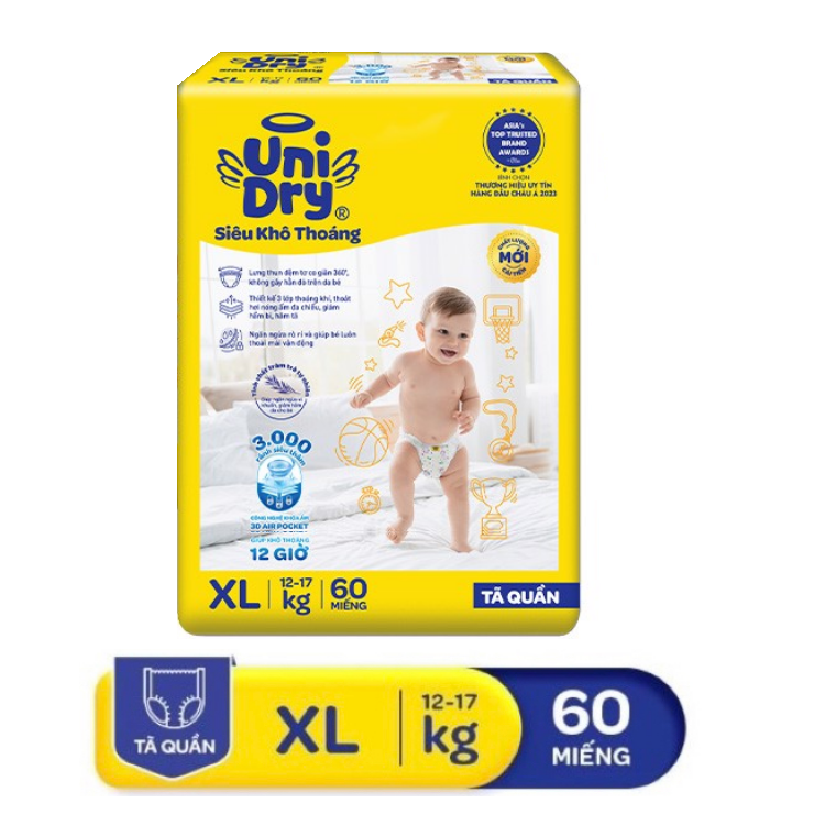 HCMBỉm Tã quần Unidry size XL62 62 miếng cho bé cân nặng 12kg-17kg