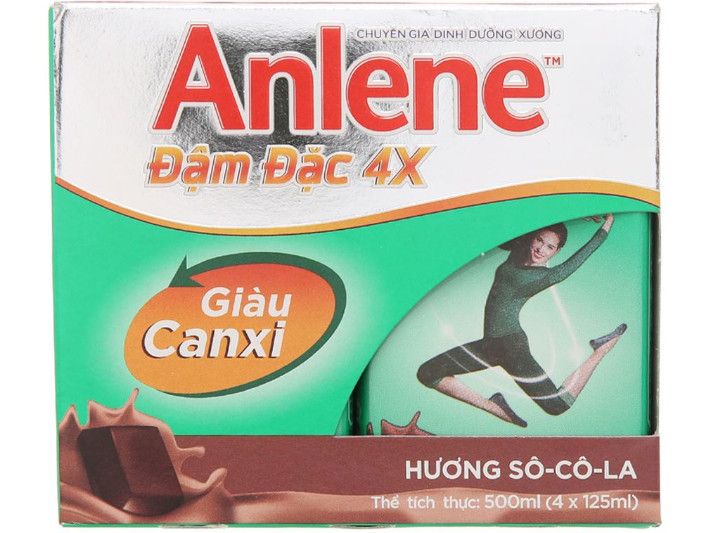 Lốc 4 hộp sữa bột pha sẵn Anlene đậm đặc 4x socola 125ml