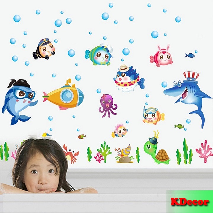 Decal dán tường Cá biển sắc màu