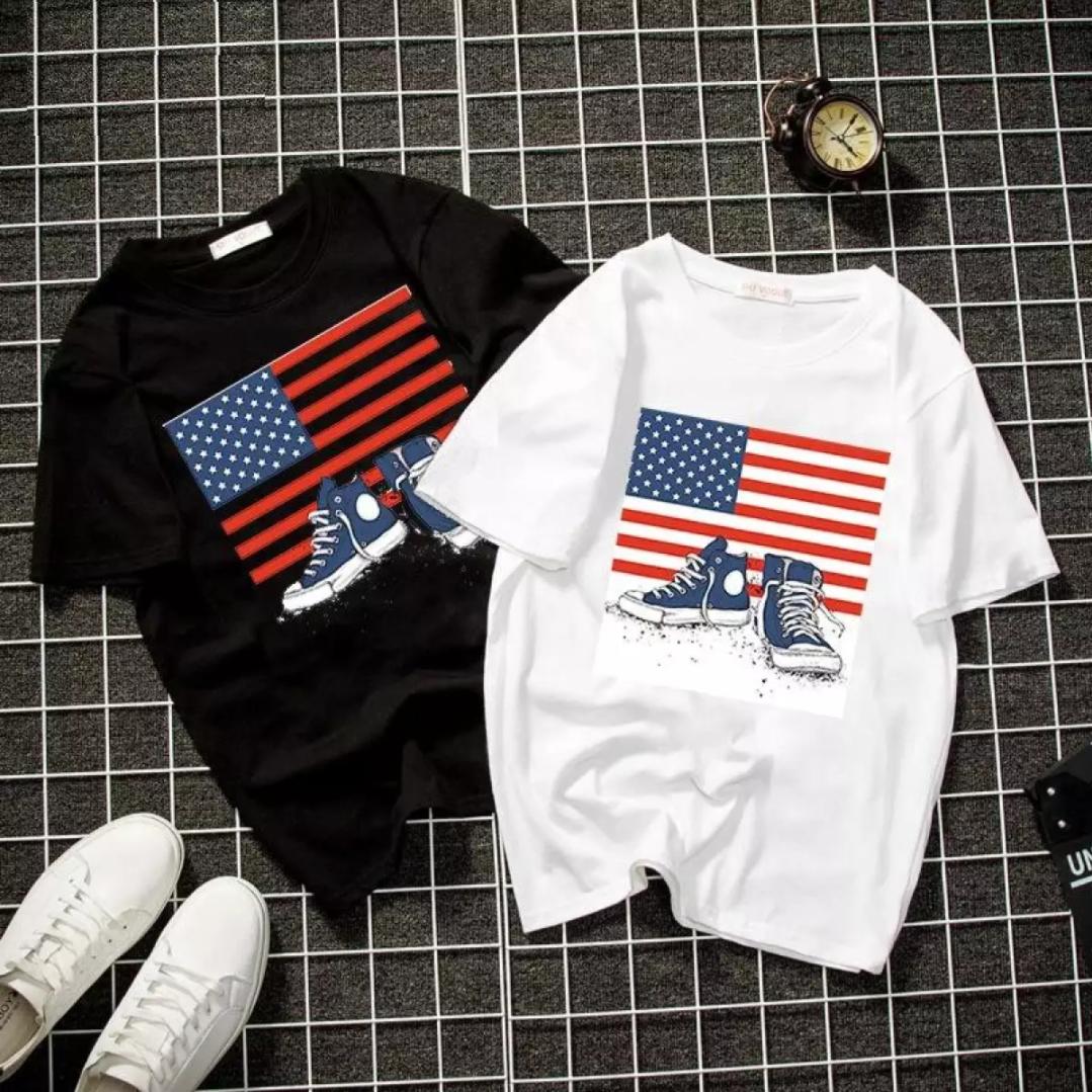 Áo thun nam Hàn Quốc form rộng in hình CỜ MỸ độc lạ vải dày mịn mát