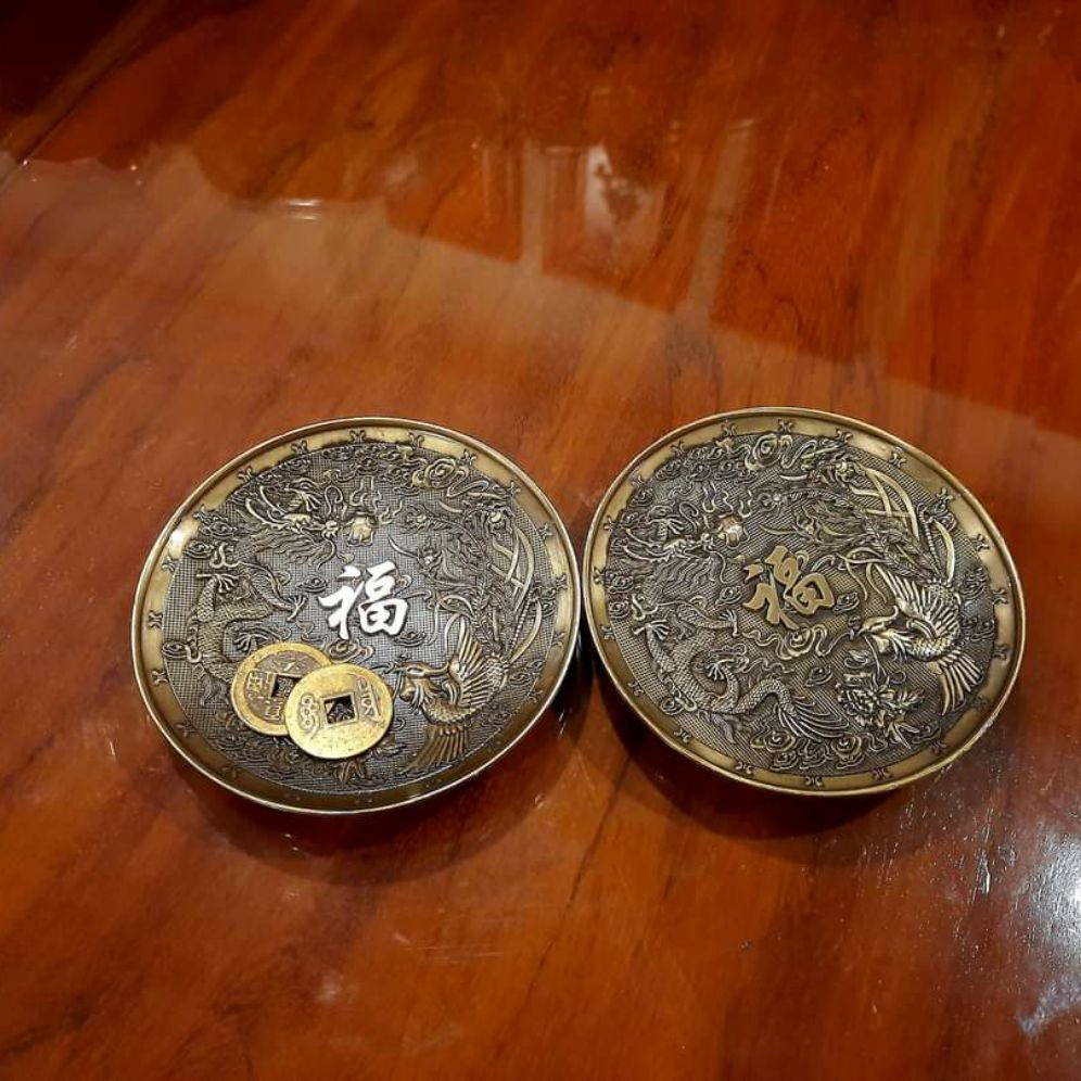 Đĩa đồng xin đài âm dương 12cm