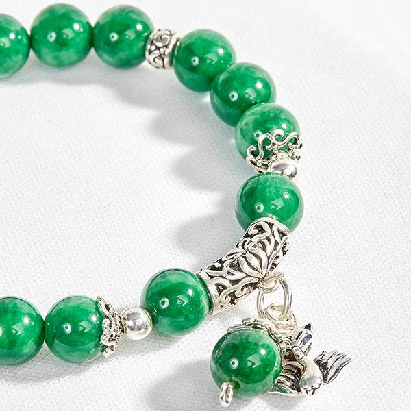 Vòng đá cẩm thạch sơn thủy phối charm bạc hồ ly 9 đuôi
