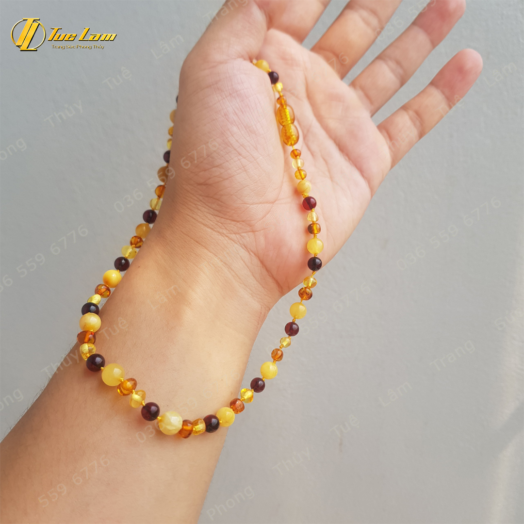 Bộ sản phẩm vòng hổ phách nhiều màu cho bé bình an, vòng tay vòng cổ amber cho bé ăn ngon, ngủ ngon - Tuệ Lâm