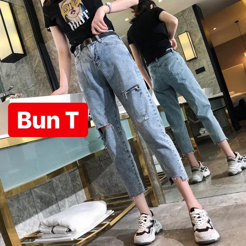 QUẦN BAGGY JEAN NỮ CHẤT BÒ XANH RÁCH LƯNG CAO NÂNG MÔNG NHẬT BẢN FUSI T&T-01 - TRANG BUN FASHION