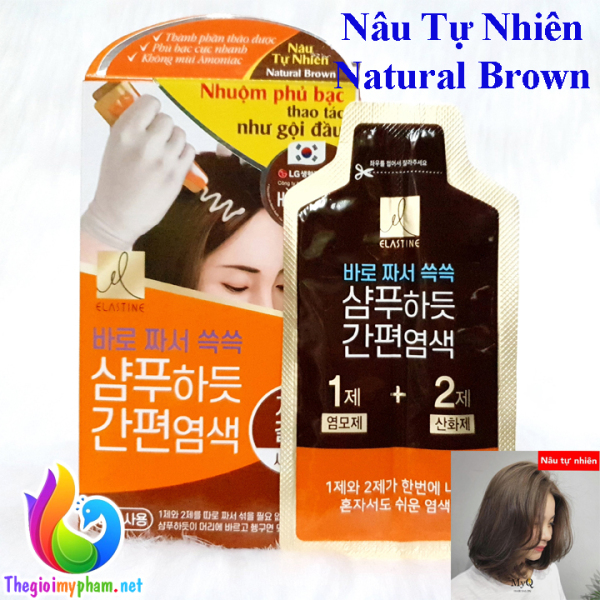 Thuốc Nhuộm Tóc Phủ Bạc Elastine Hàn Quốc Màu Nâu Tự Nhiên Hộp 3 Gói nhập khẩu