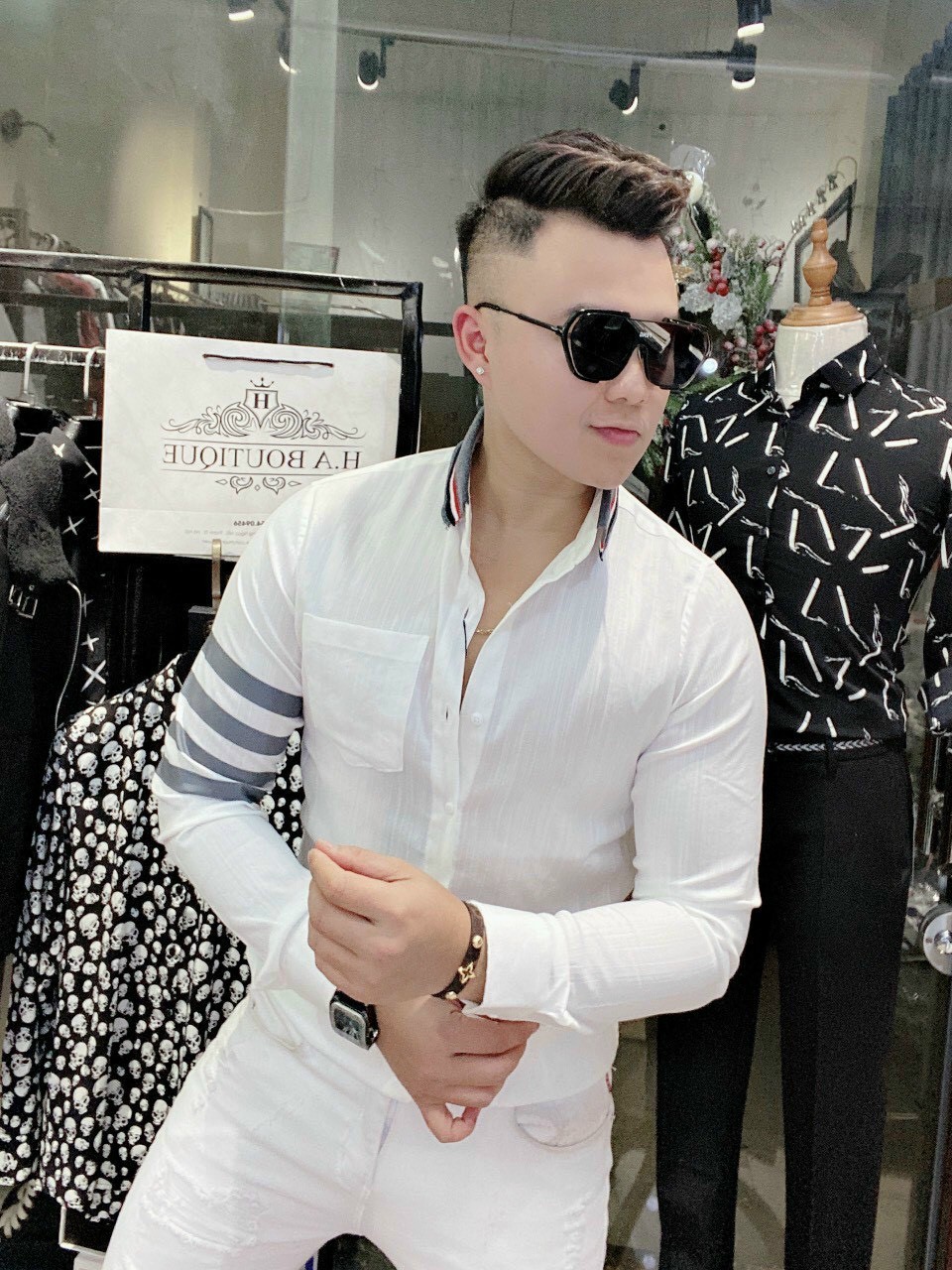 Áo sơ mi nam cao cấp phối sọc tay dài . hót hót lắm nha