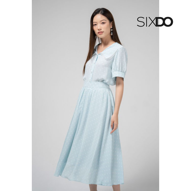 Áo sơ mi nữ họa tiết chấm bi trắng SIXDO (Polka Dot Chiffon Top)