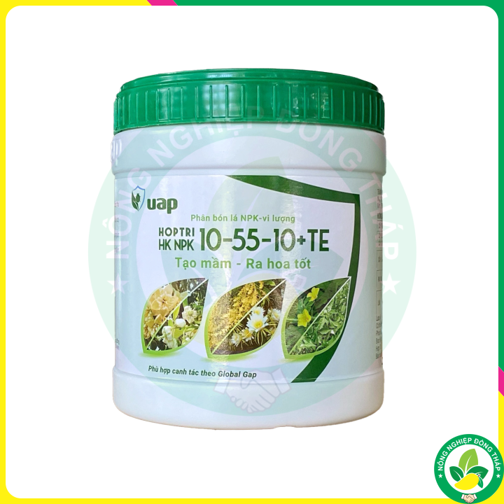 Phân Bón Lá NPK-vi lượng HOPTRI HK NPK 10-55-10+TE – Tạo mầm – Ra hoa tốt (Hộp 500g)