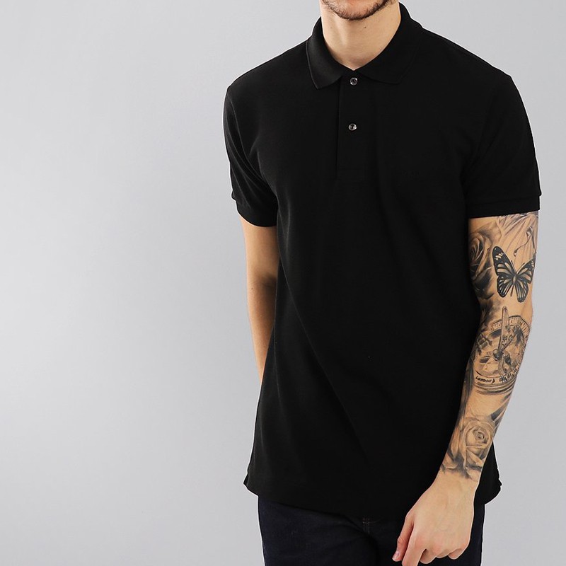 Áo thun nam có cổ màu đen trơn - form rộng bigsize po01