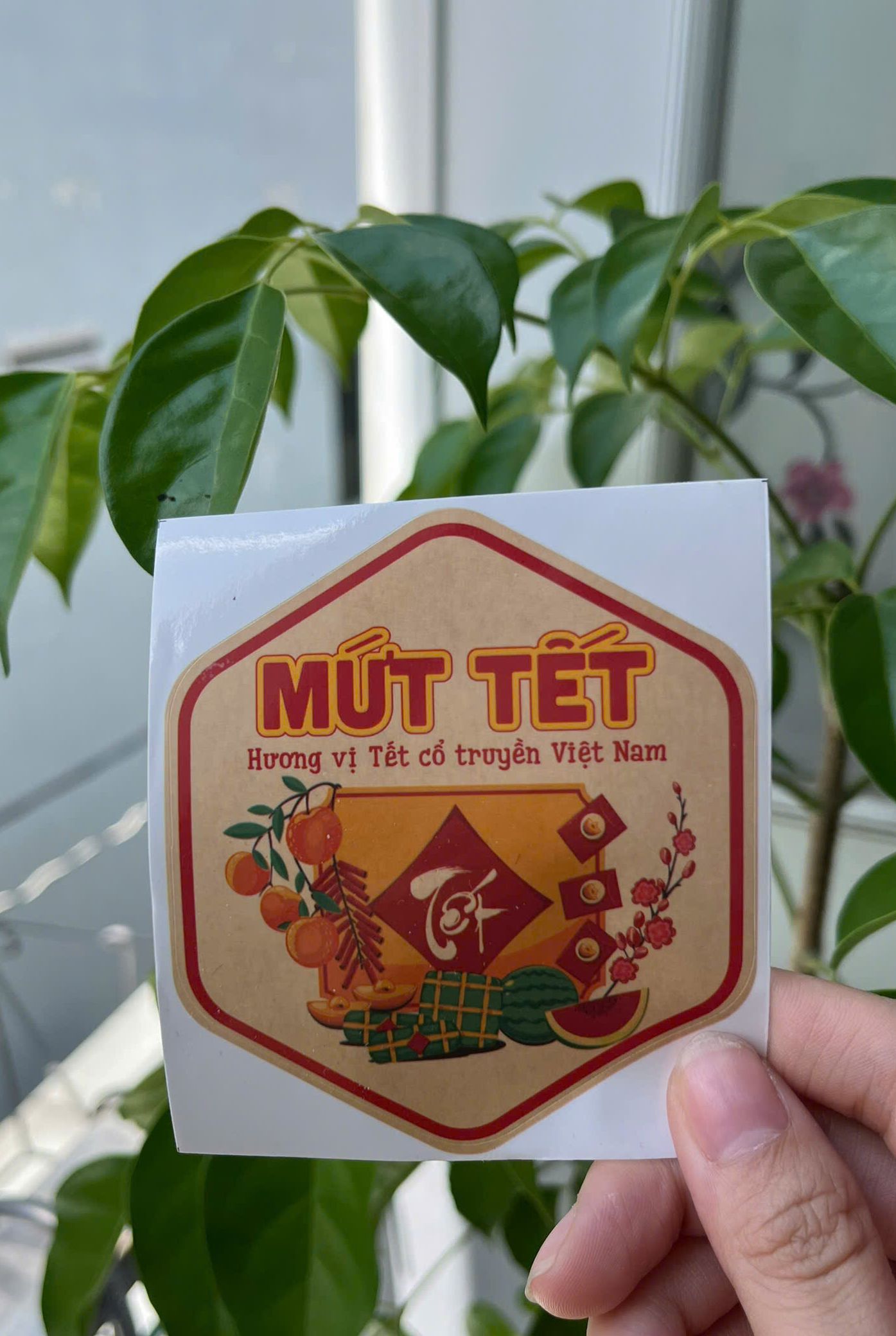55 tem dán lục giác 7*8cm "MỨT TẾT" - Lục giác