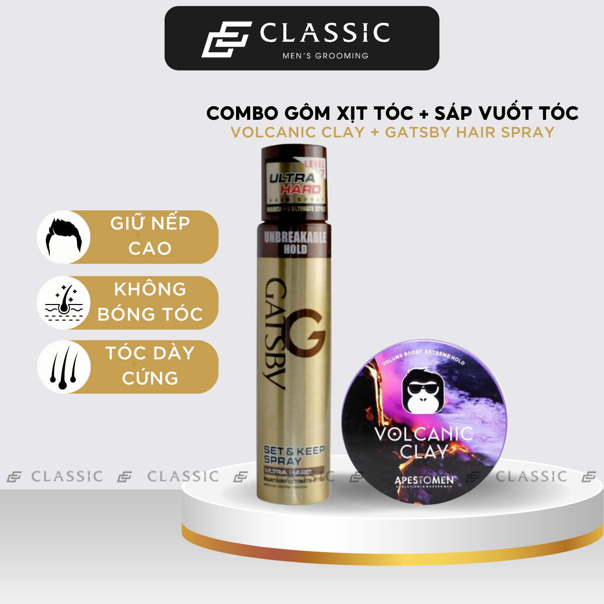 Combo Sáp Vuốt Tóc Volcanic + Gôm Gatsby