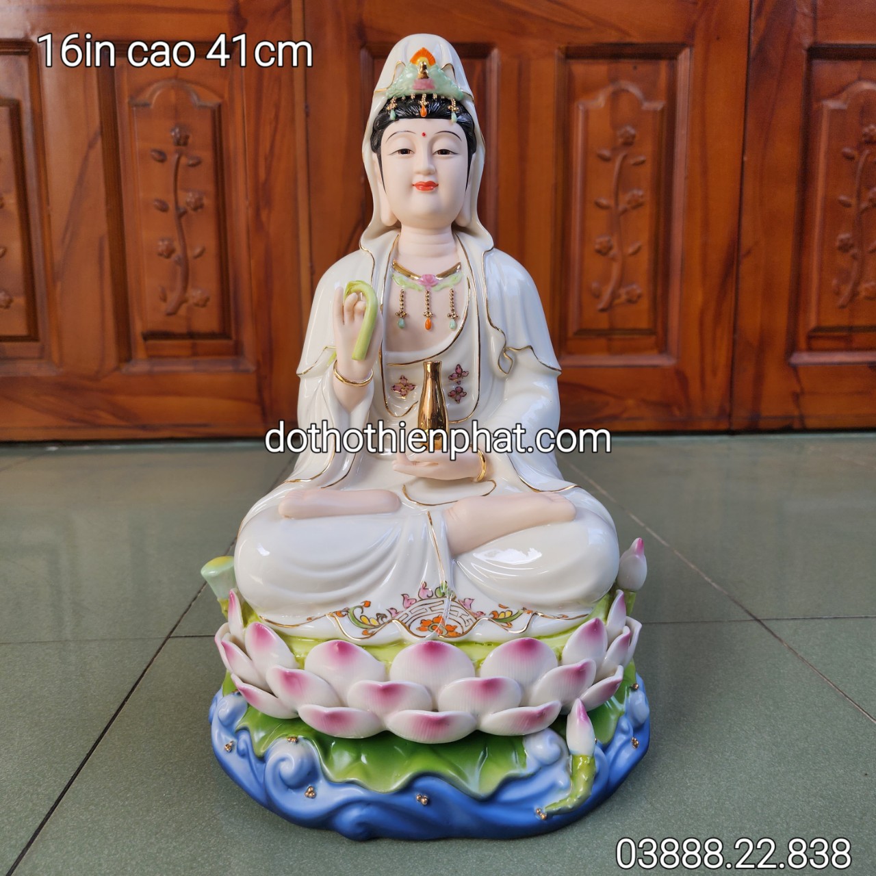 Tượng Quan Âm sứ màu trắng 19in cao 45cm mẫu mới