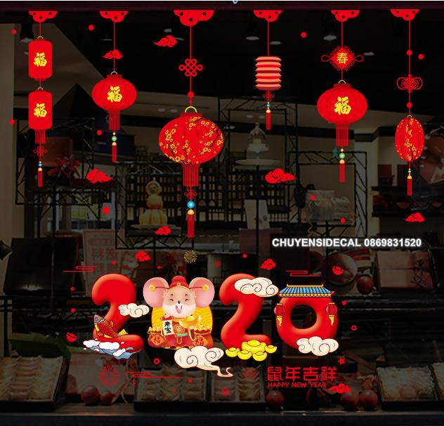 Combo decal dán tết - rèm lồng đèn phối 2020