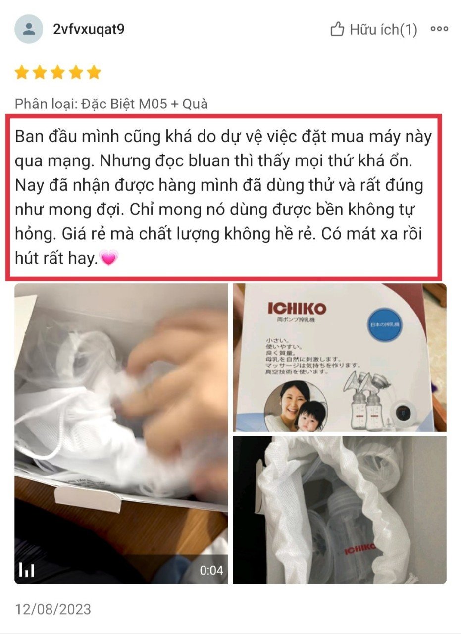 [Phiên Bản M05 Mới Nhất] Máy Hút Sữa Điện Đôi ICHIKO Nhật Bản(Massage;Kích sữa;Vắt Kiệt)