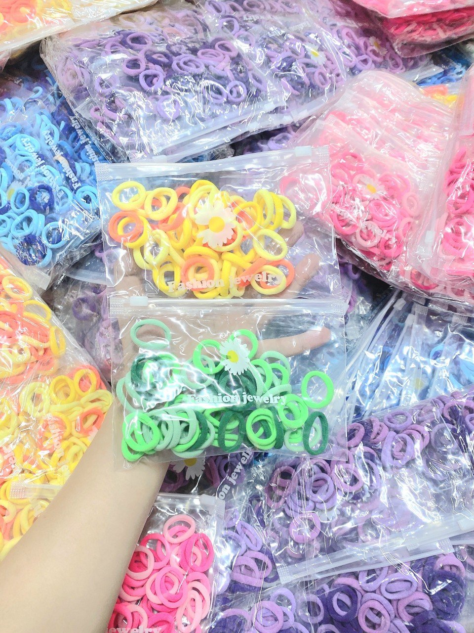 Set 100 sợi dây buộc tóc cho bé kèm túi zip- Thun buộc tóc