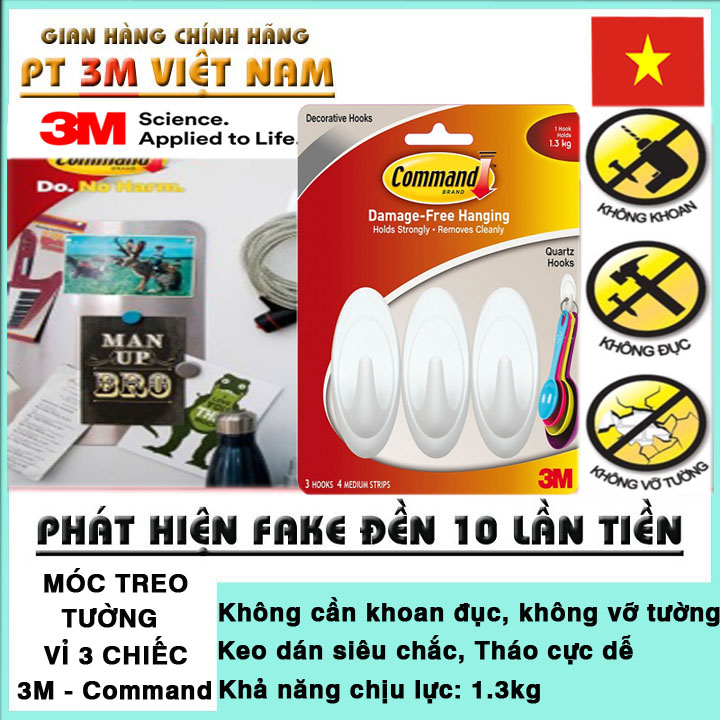 Vỉ 3 Móc Treo Tường Kiểu Tròn 3M Command 1.3kg
