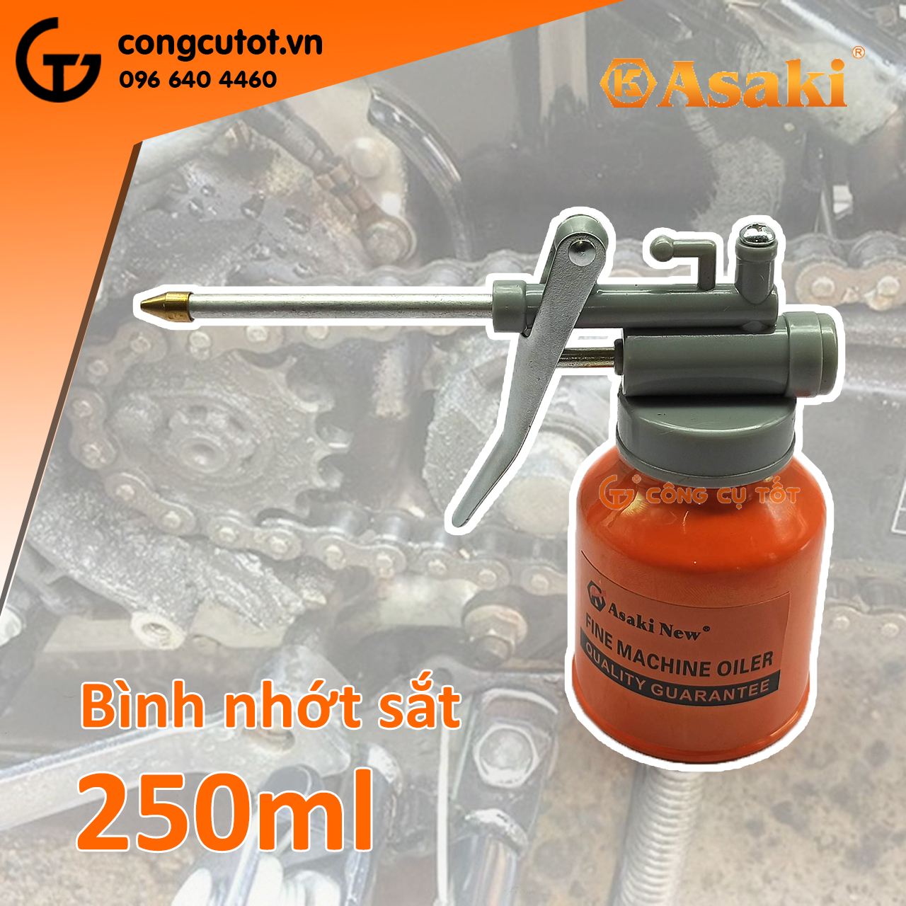Bình châm nhớt sắt Asaki AK-1050 250ml vòi thẳng