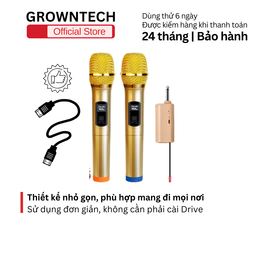 Micro đa năng không dây tv-2000 (vàng) 2 cái kèm bộ thu pin sạc nhỏ gọn, âm thanh rõ nét