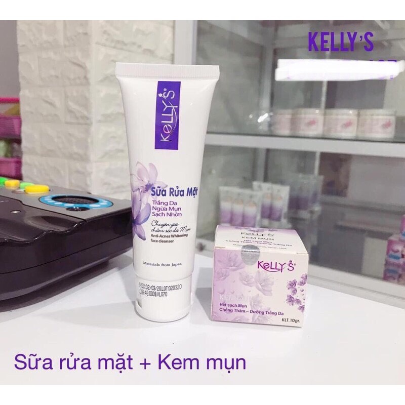 ComBo Kem mụn và sữa rửa mặt sạch mụn kelly’s